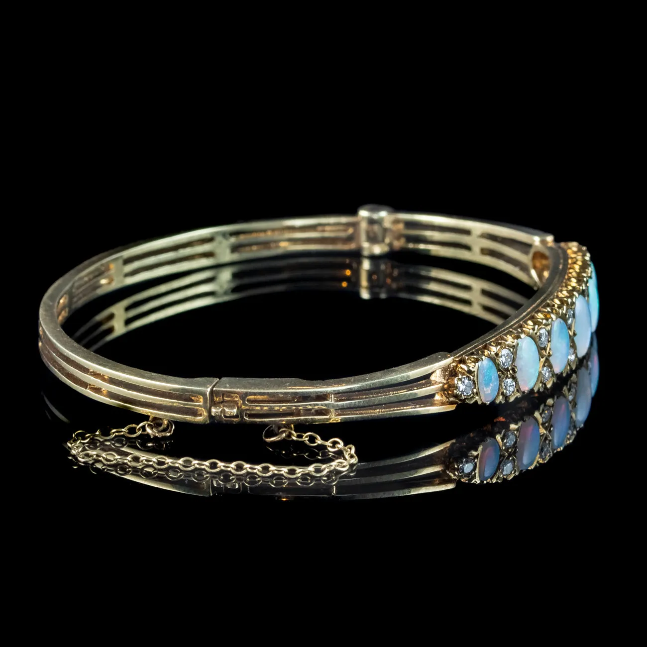 Antique Edwardian Opal Diamond Bangle 18ct Gold 3ct Of Opal