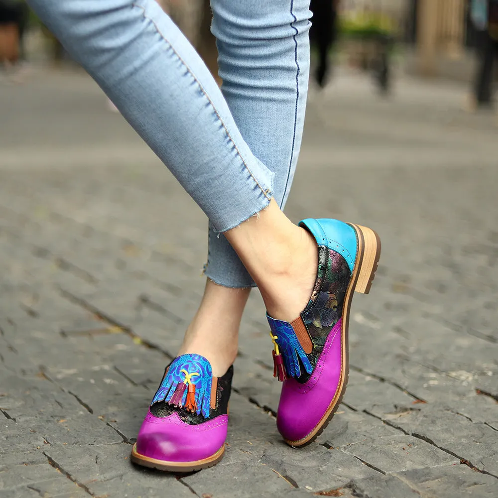 Bohemian Flower Painted Brogue Multicolor Leather Shoes
