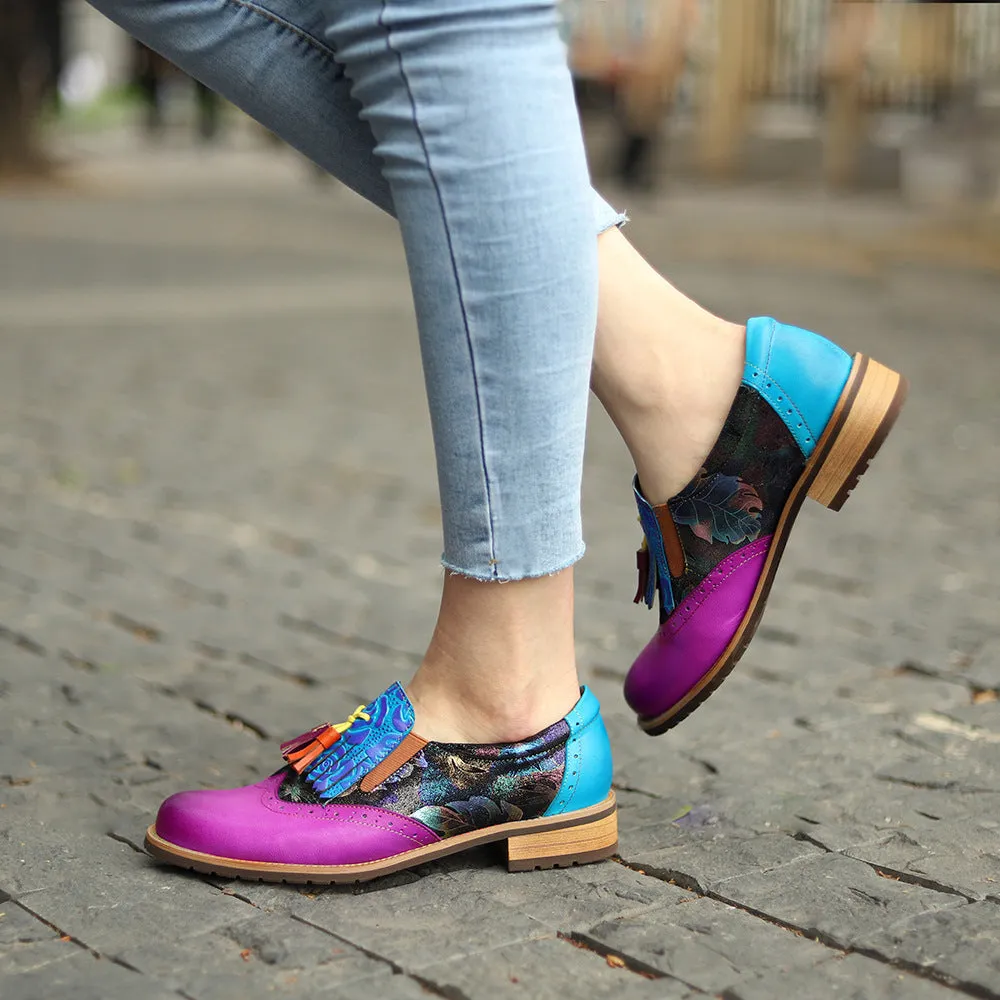 Bohemian Flower Painted Brogue Multicolor Leather Shoes