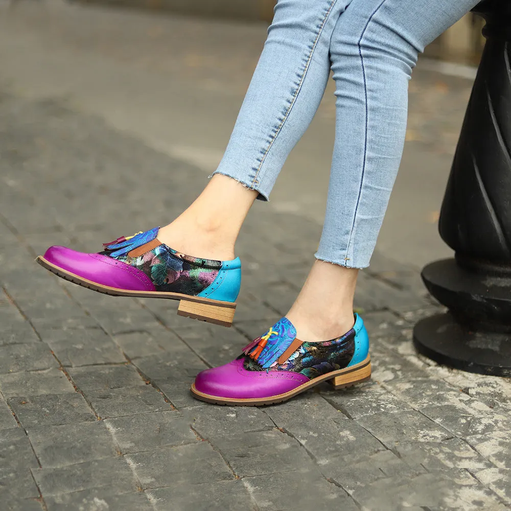 Bohemian Flower Painted Brogue Multicolor Leather Shoes