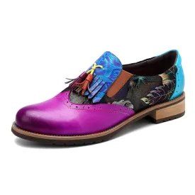 Bohemian Flower Painted Brogue Multicolor Leather Shoes