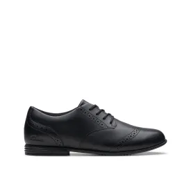 Clarks Finja Brogue O Girls Black School Shoe