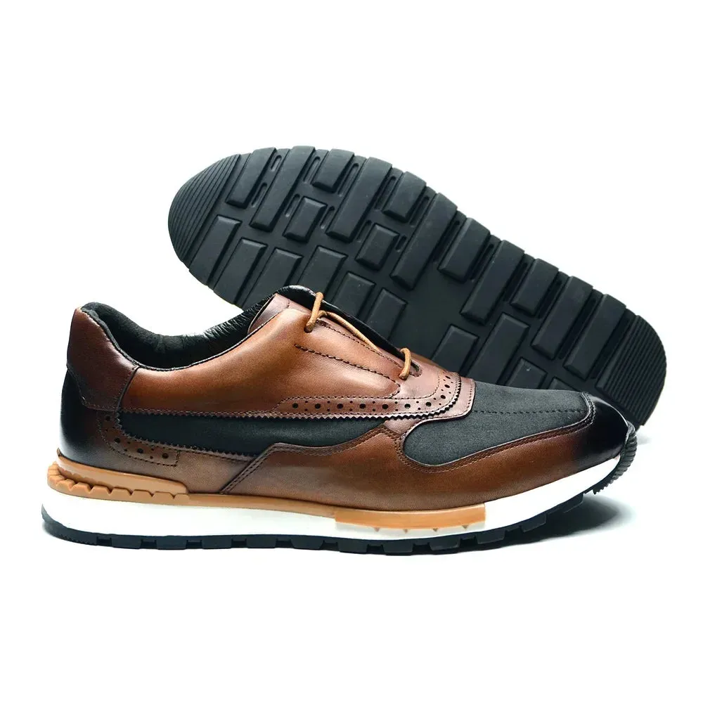 Cloth Patchwork Brown Brogue Shoes