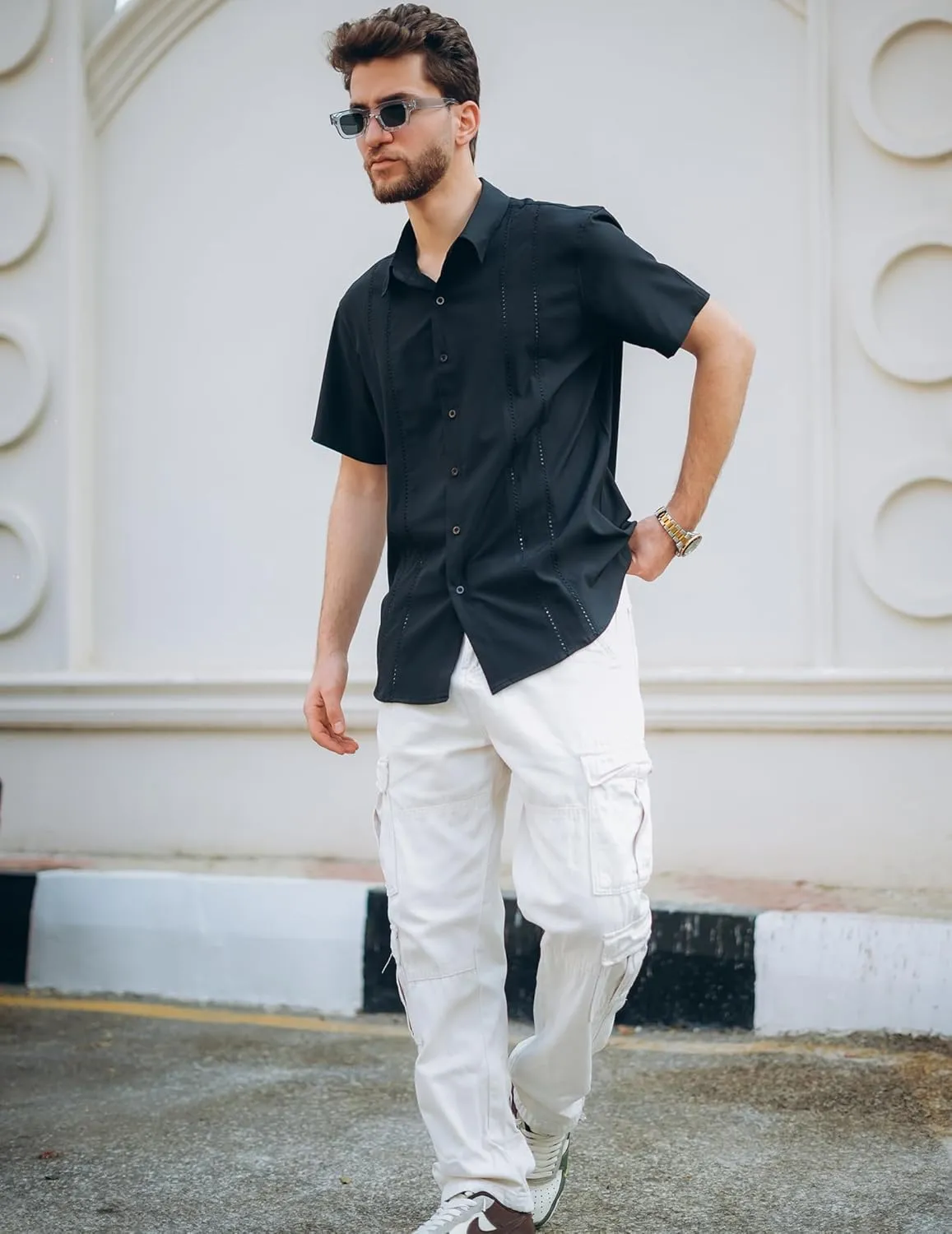 COOFANDY Mens Cuban Guayabera Shirt Short Sleeve Button Down Shirts Summer Beach Vacation Shirts