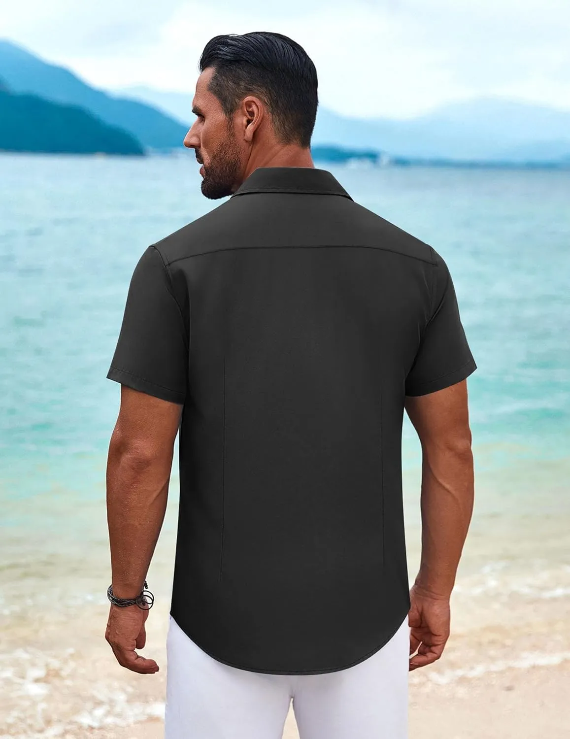COOFANDY Mens Cuban Guayabera Shirt Short Sleeve Button Down Shirts Summer Beach Vacation Shirts