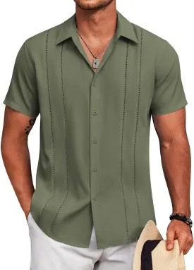 COOFANDY Mens Cuban Guayabera Shirt Short Sleeve Button Down Shirts Summer Beach Vacation Shirts