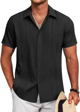 COOFANDY Mens Cuban Guayabera Shirt Short Sleeve Button Down Shirts Summer Beach Vacation Shirts