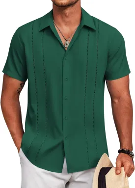 COOFANDY Mens Cuban Guayabera Shirt Short Sleeve Button Down Shirts Summer Beach Vacation Shirts