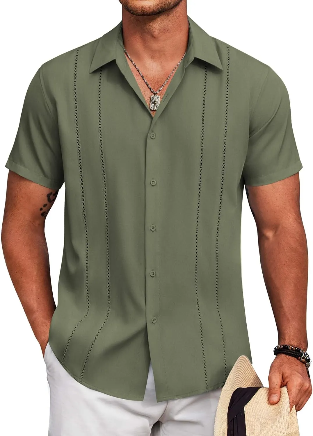 COOFANDY Mens Cuban Guayabera Shirt Short Sleeve Button Down Shirts Summer Beach Vacation Shirts