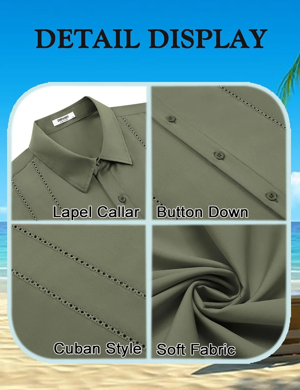 COOFANDY Mens Cuban Guayabera Shirt Short Sleeve Button Down Shirts Summer Beach Vacation Shirts