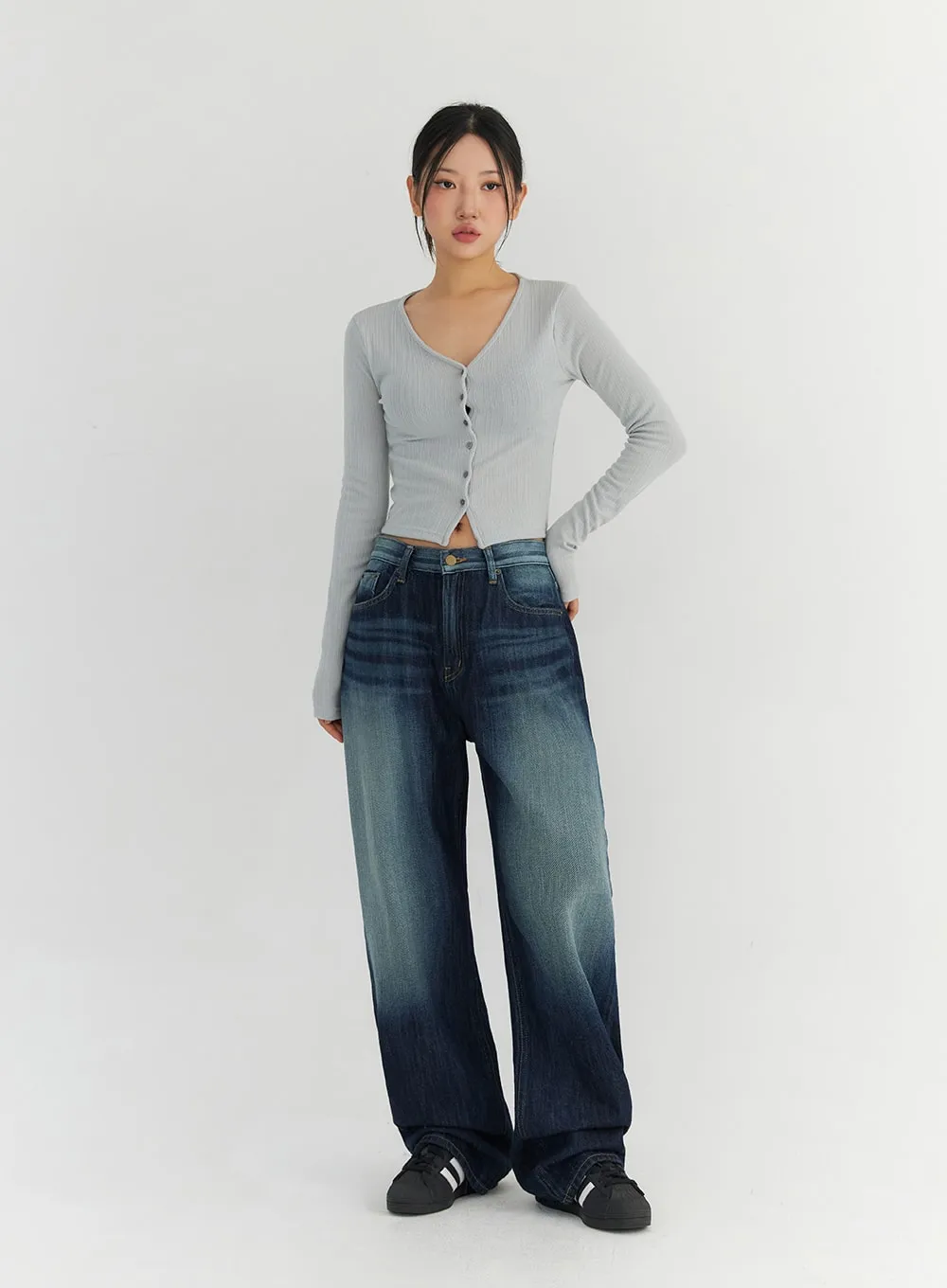 Fade Wash Wide Leg Jeans CO306