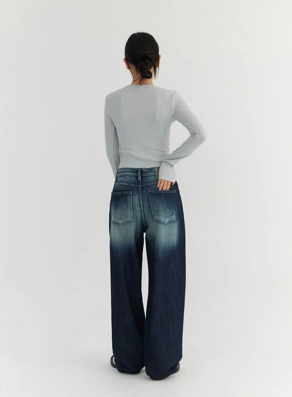 Fade Wash Wide Leg Jeans CO306