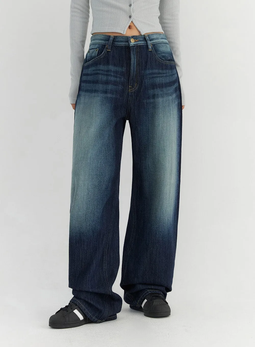 Fade Wash Wide Leg Jeans CO306