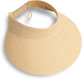 Fumwase Sun Visors for Women Foldable Straw Visor Beach Hat Uv Protection Wide Brim Adjustable Cooling Summer Cap for Travel