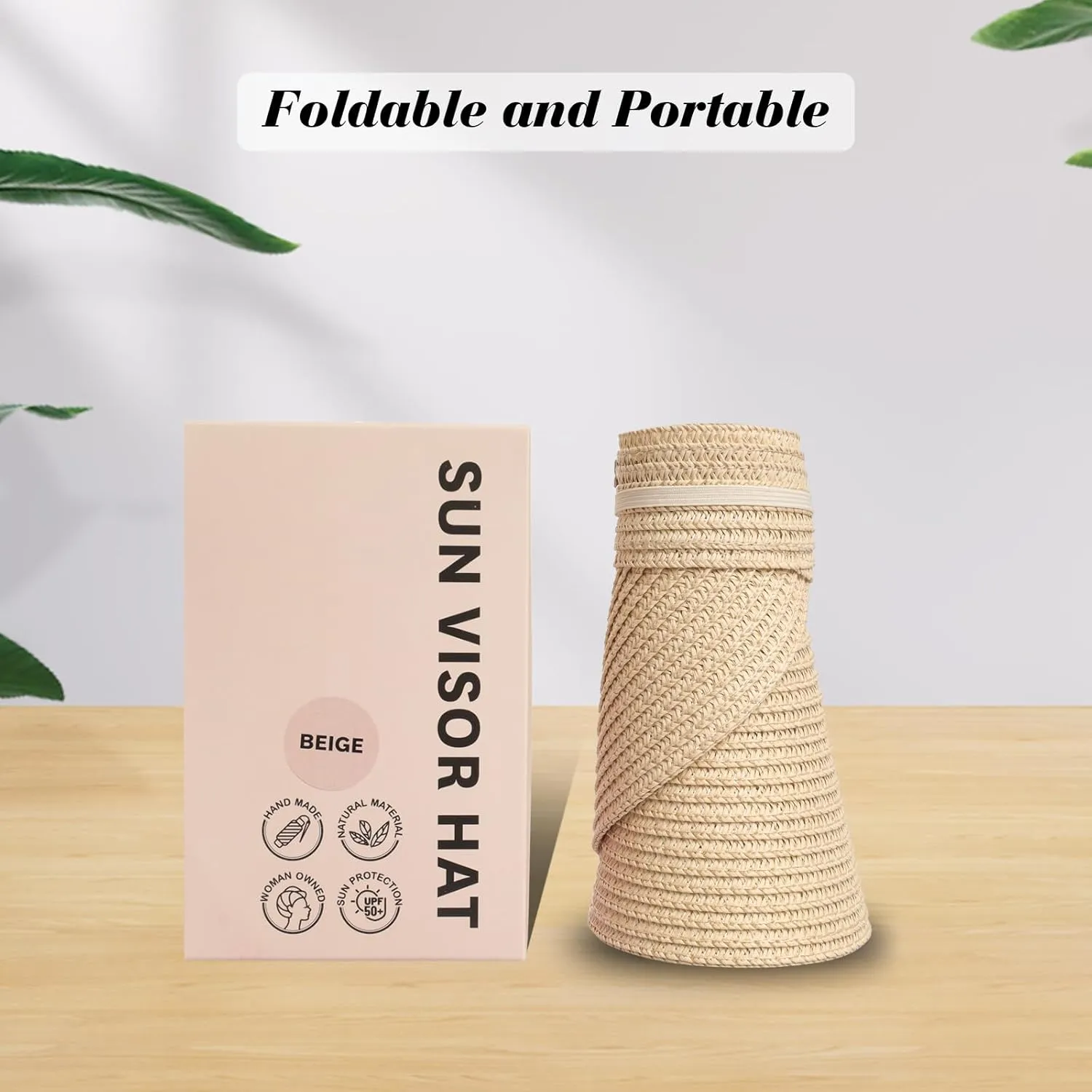 Fumwase Sun Visors for Women Foldable Straw Visor Beach Hat Uv Protection Wide Brim Adjustable Cooling Summer Cap for Travel