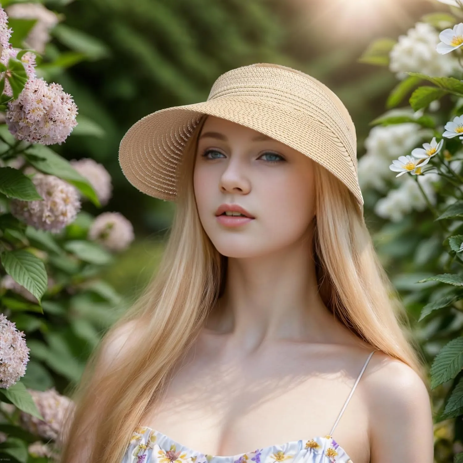Fumwase Sun Visors for Women Foldable Straw Visor Beach Hat Uv Protection Wide Brim Adjustable Cooling Summer Cap for Travel