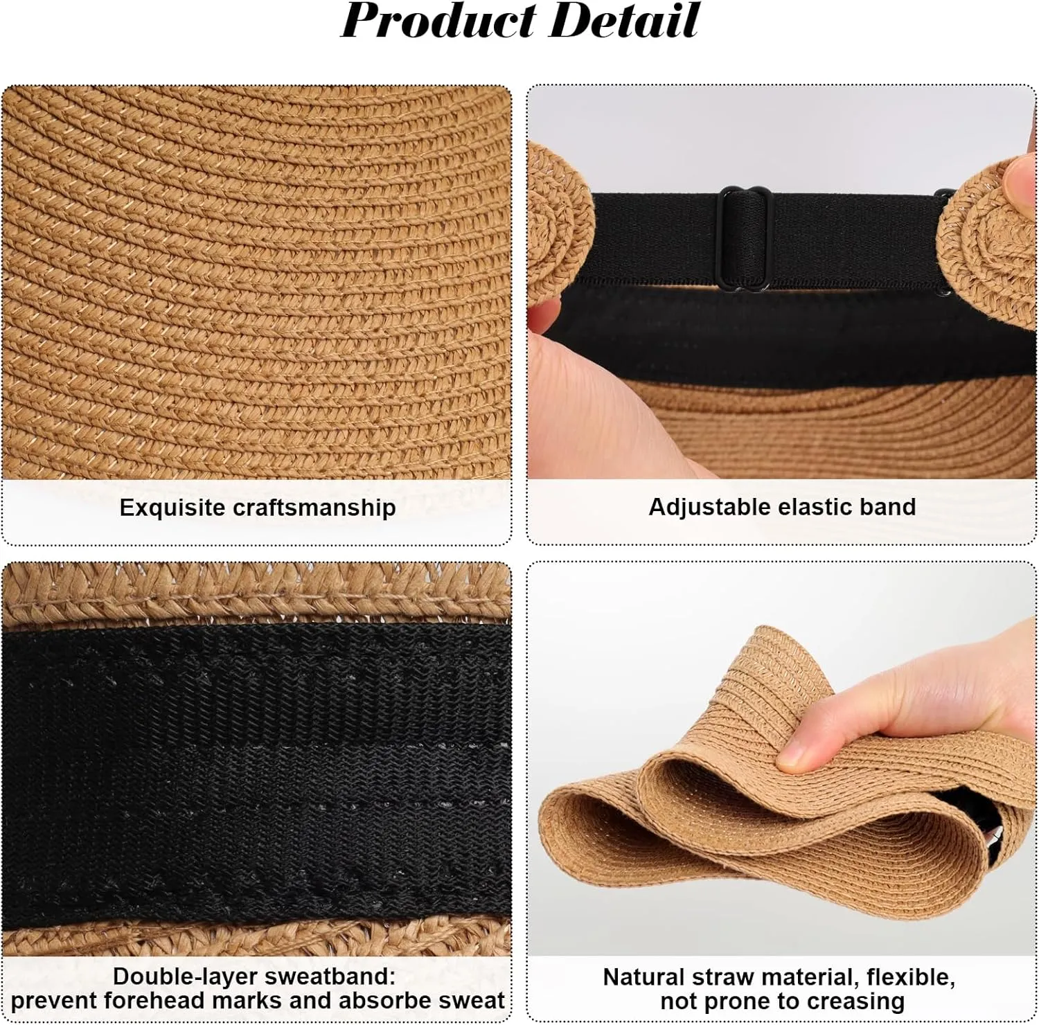 Fumwase Sun Visors for Women Foldable Straw Visor Beach Hat Uv Protection Wide Brim Adjustable Cooling Summer Cap for Travel