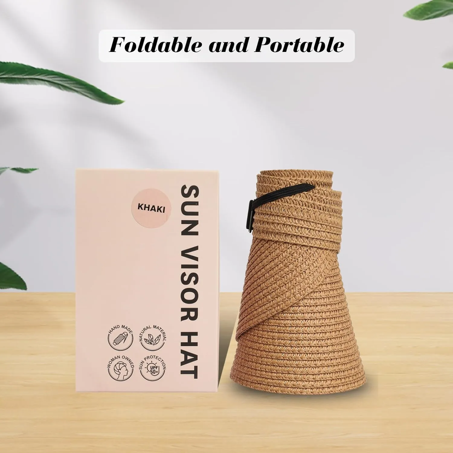 Fumwase Sun Visors for Women Foldable Straw Visor Beach Hat Uv Protection Wide Brim Adjustable Cooling Summer Cap for Travel