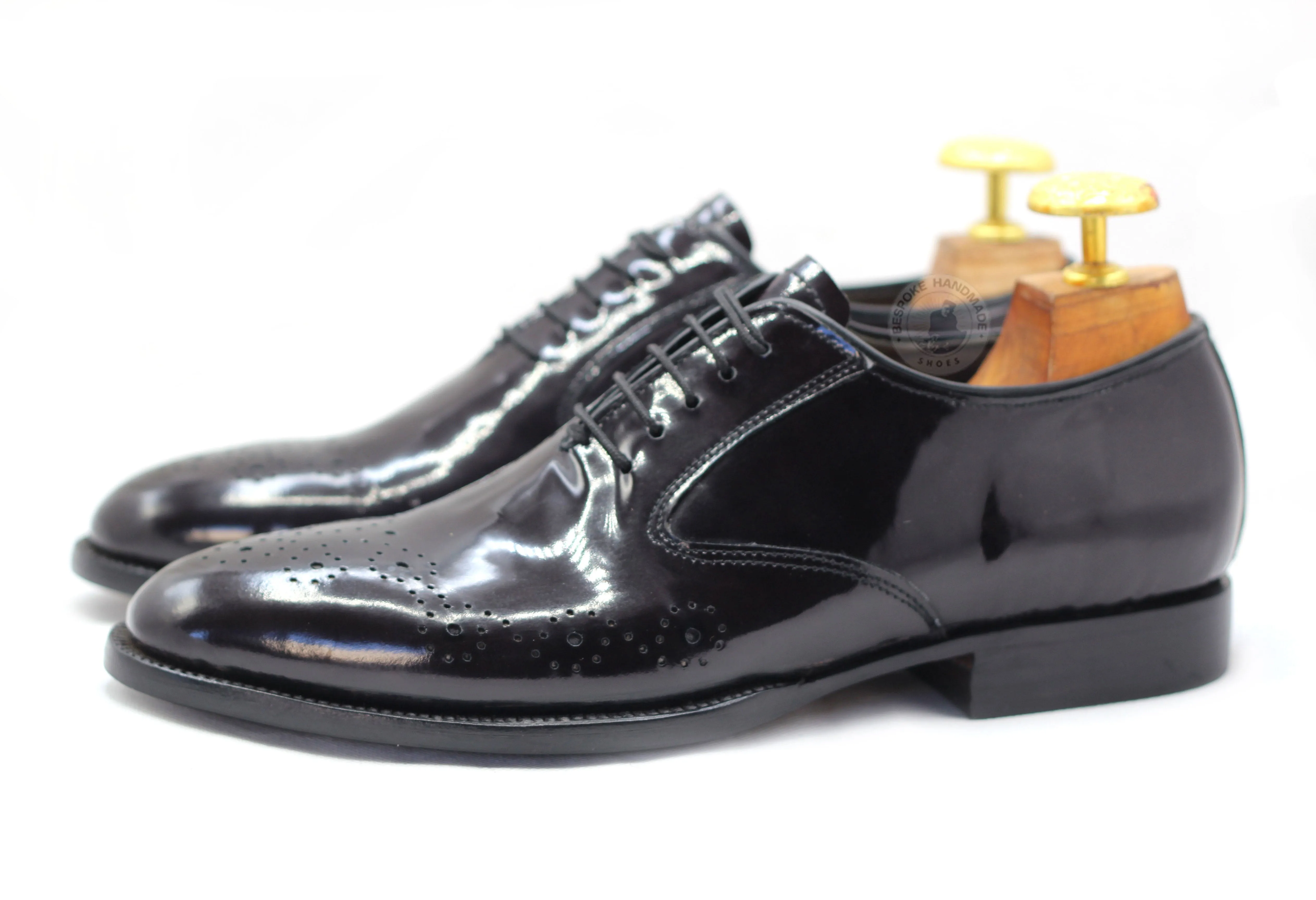 Good Year Welted Black Color Leather Brogue Oxford Lace Up Handmade Dress Shoes