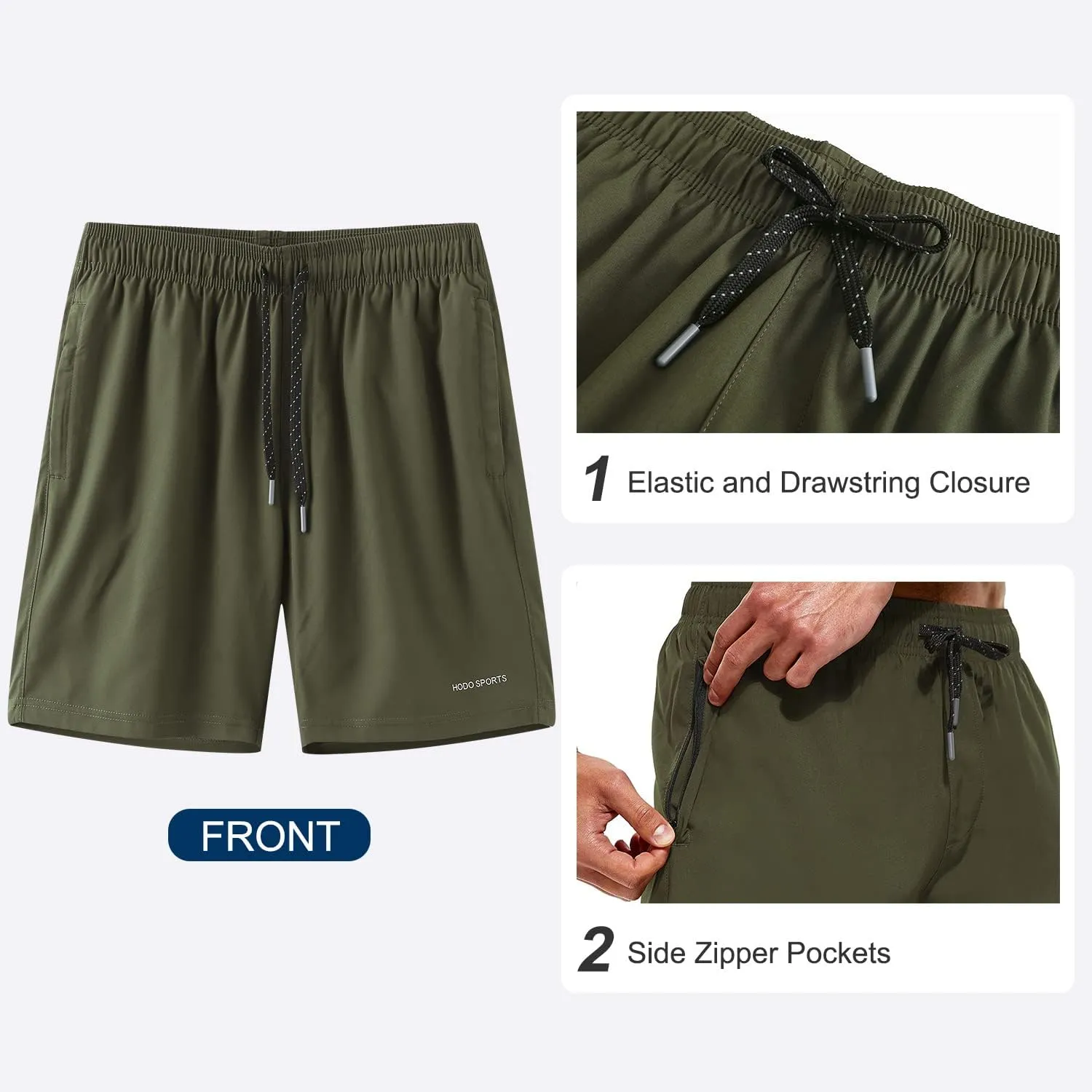 HODOSPORTS Mens Swimsuit Trunks 7" Quick-Dry Swim Shorts with Compression Liner and Zipper Pockets