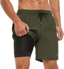 HODOSPORTS Mens Swimsuit Trunks 7" Quick-Dry Swim Shorts with Compression Liner and Zipper Pockets