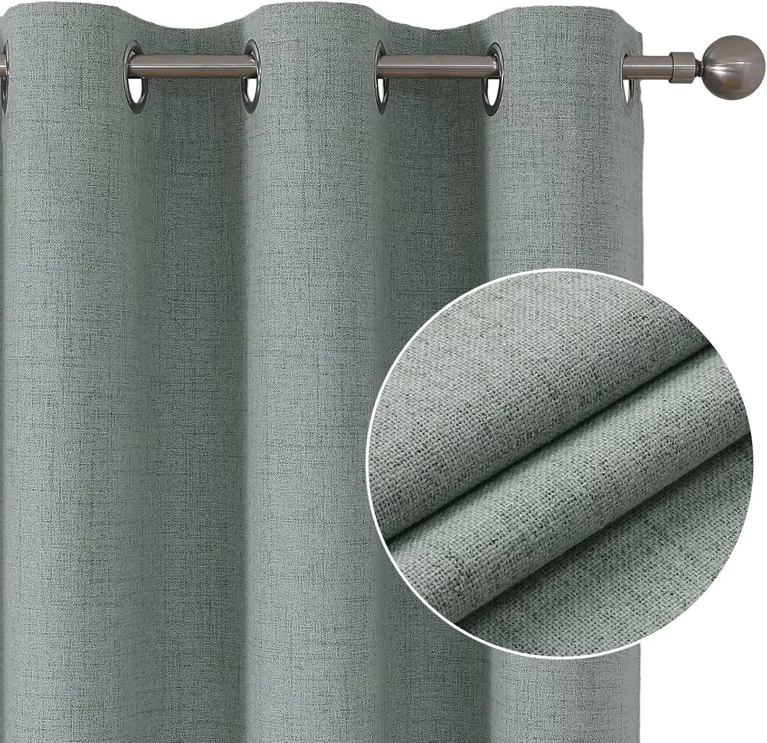 Joydeco Sage Green, Linen 100% Blackout Curtains for Bedroom 2 Panels Set, Thermal Insulated Burlap Grommet Room Darkening Drapes for Living Room (42x63 inch, Sage Green)