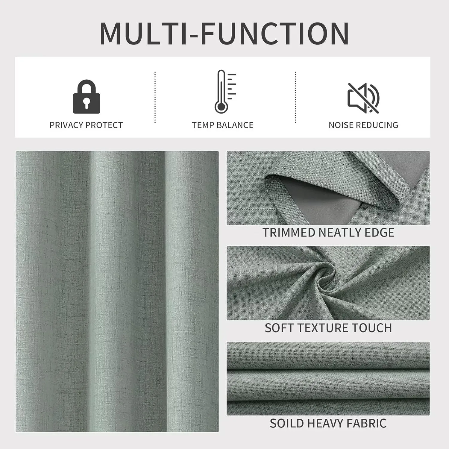 Joydeco Sage Green, Linen 100% Blackout Curtains for Bedroom 2 Panels Set, Thermal Insulated Burlap Grommet Room Darkening Drapes for Living Room (42x63 inch, Sage Green)