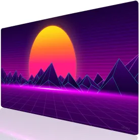 Large Gaming Mouse Pad, Extended XXL Desk Pad & Non-Slip Rubber Mat for Mice and Keyboard with Stitched Edges (90x40 retrosunset012)
