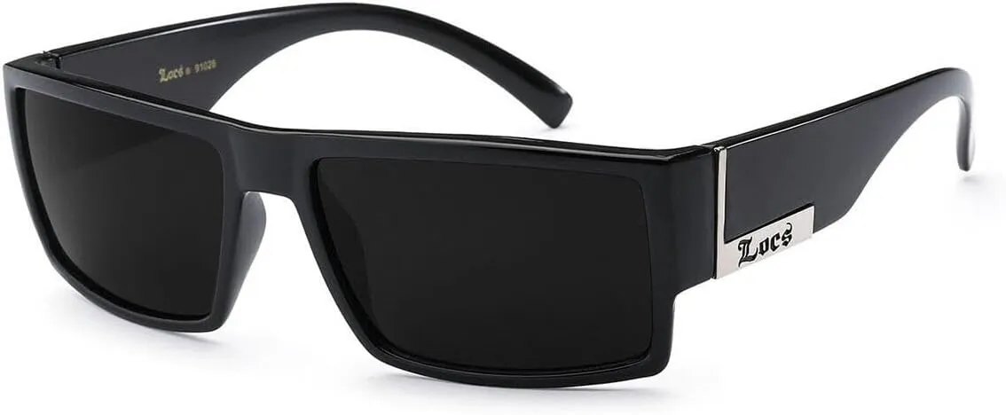 Locs Mens Flat Top Gangster Sunglasses Black Silver Frame 91026 (Matte Black)