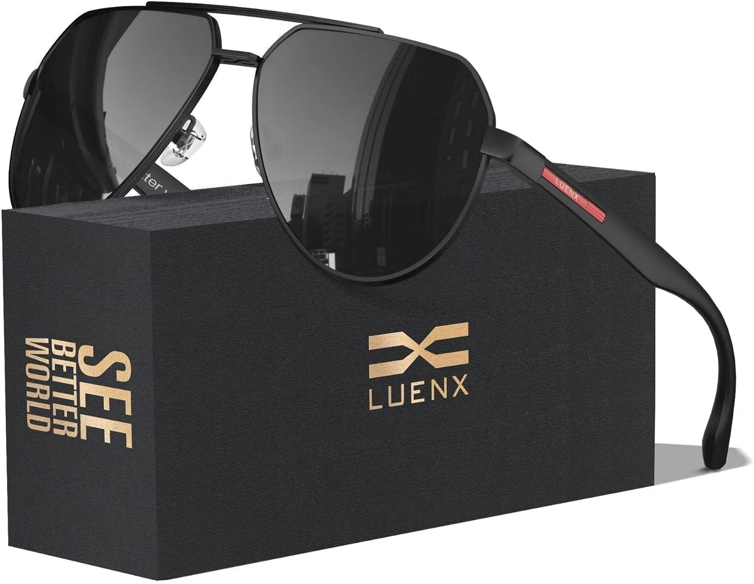 LUENX Aviator Sunglasses for Men Polarized Pilot Shades UV400 Sun Glasses with Accessories