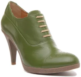 Margy Stilleto Heeled Lace up Brogue Shoes in Green