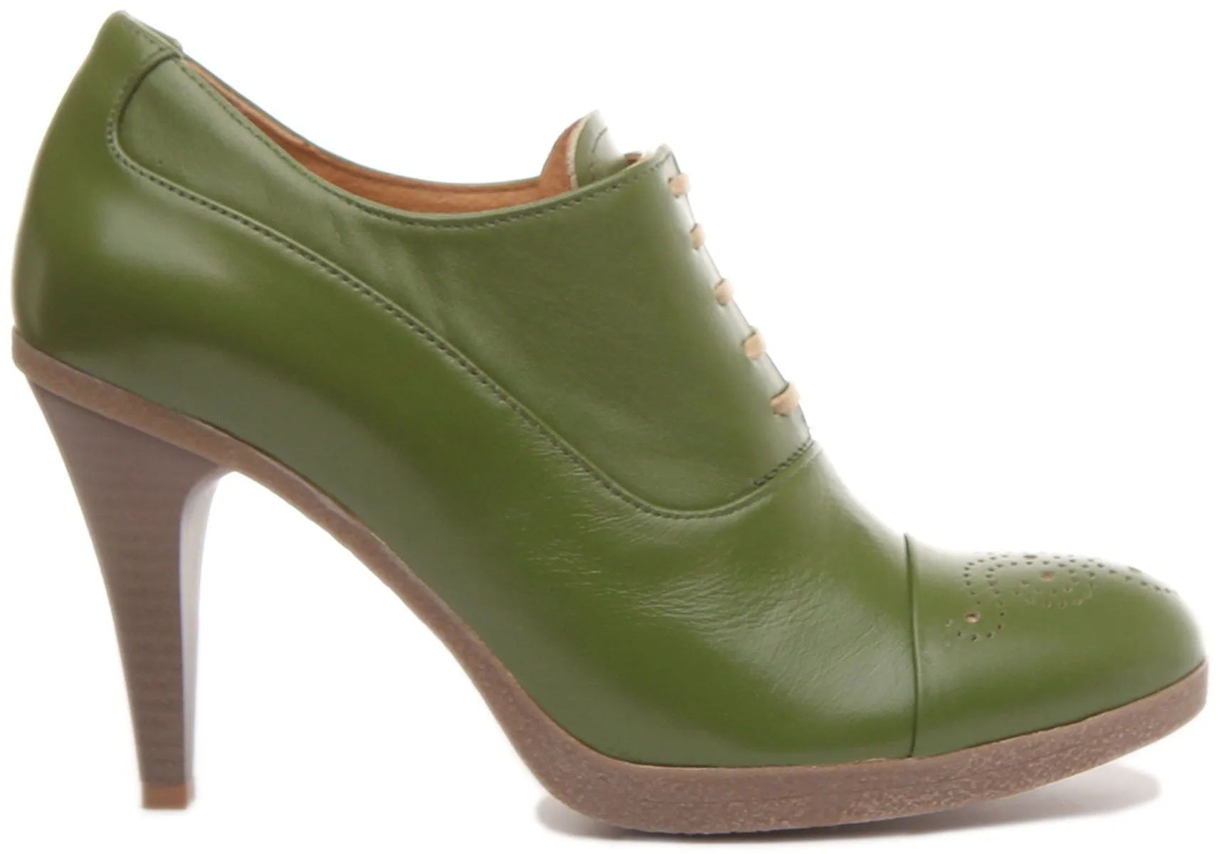 Margy Stilleto Heeled Lace up Brogue Shoes in Green