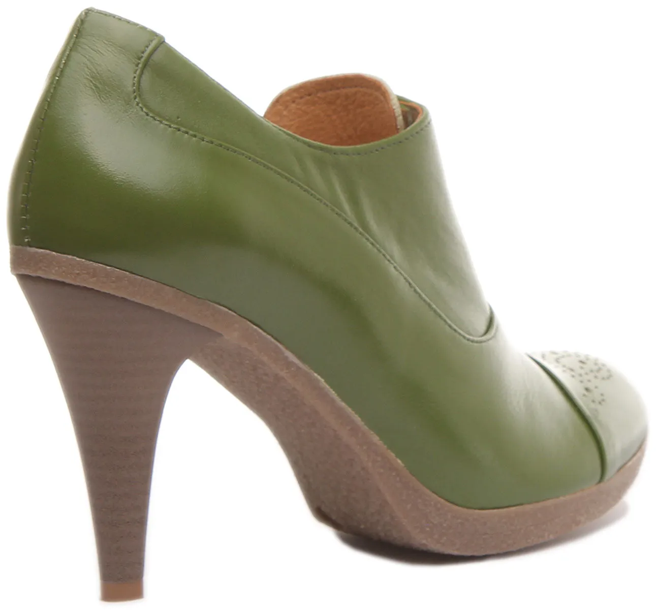 Margy Stilleto Heeled Lace up Brogue Shoes in Green