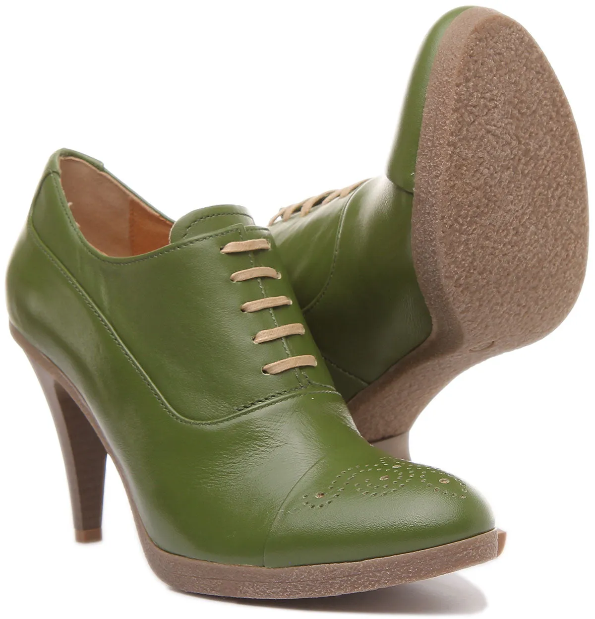 Margy Stilleto Heeled Lace up Brogue Shoes in Green