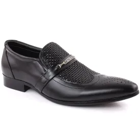 Men “KANIEL” Textured Perforated Design Metallic Buckle Formal Shoes