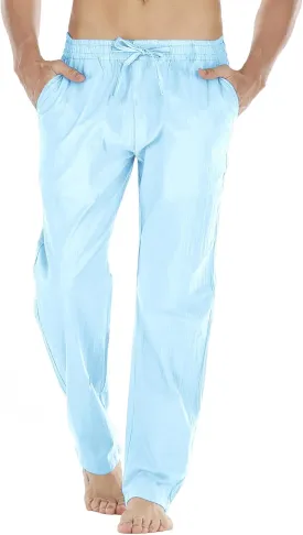 Mens Loose Fit Linen Pants Casual Lightweight Drawstring Stretch Cotton Linen Pants for Men Summer Beach