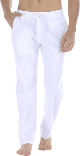 Mens Loose Fit Linen Pants Casual Lightweight Drawstring Stretch Cotton Linen Pants for Men Summer Beach