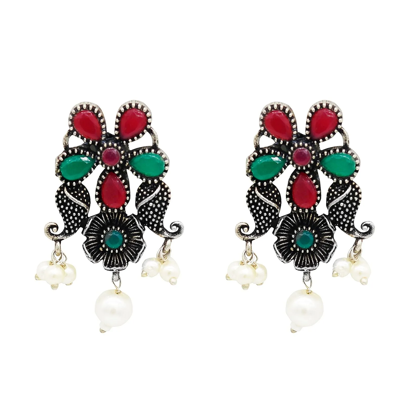 Niranjana Multi colored Silver Oxidized Necklace Set