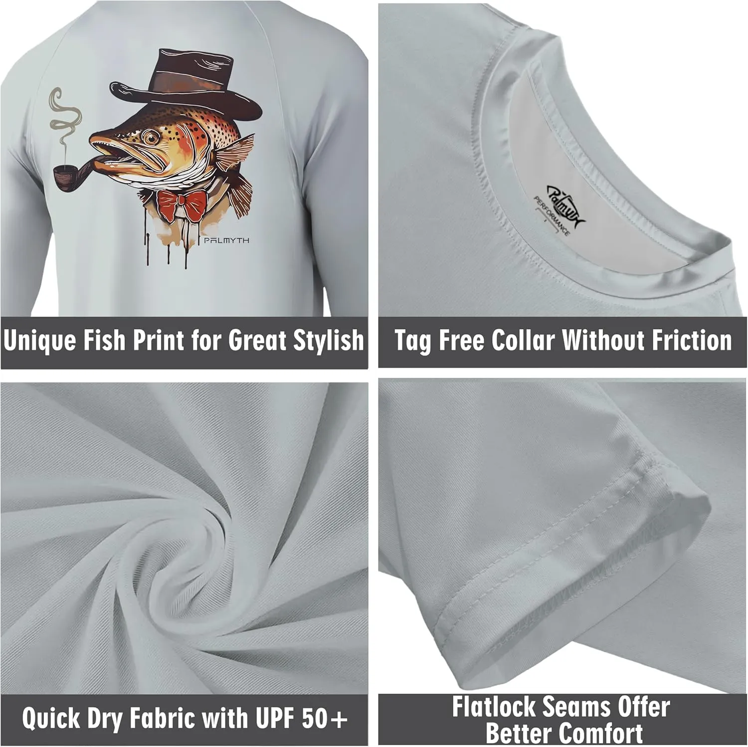 Palmyth Fishing Shirts for Men Long Sleeve UPF 50  T Shirt Sun Protection Tee