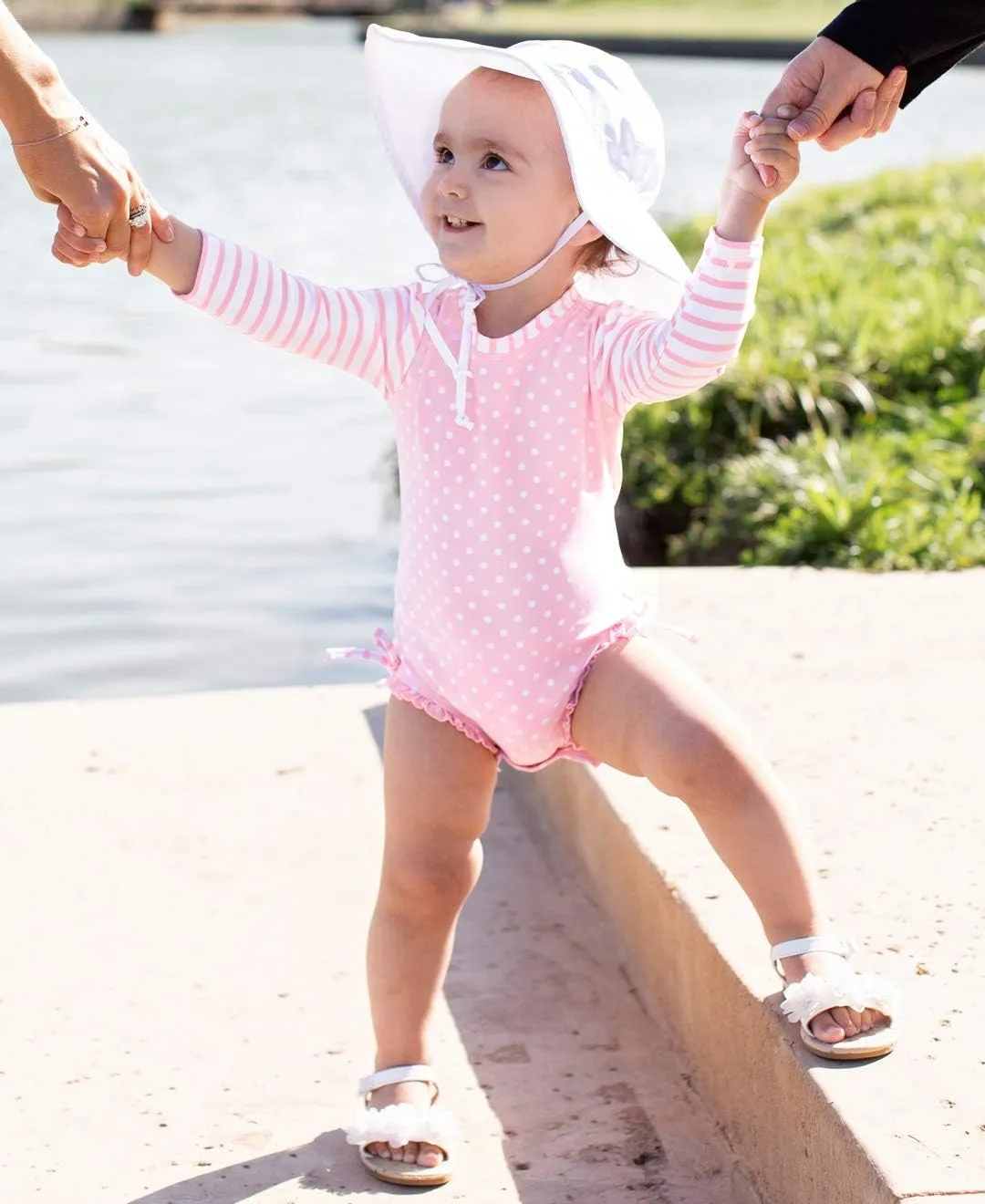 RuffleButts? Baby/Toddler Girls Baby/Toddler Sun Hat with UPF 50  Sun Protection and Floppy Wide Brim