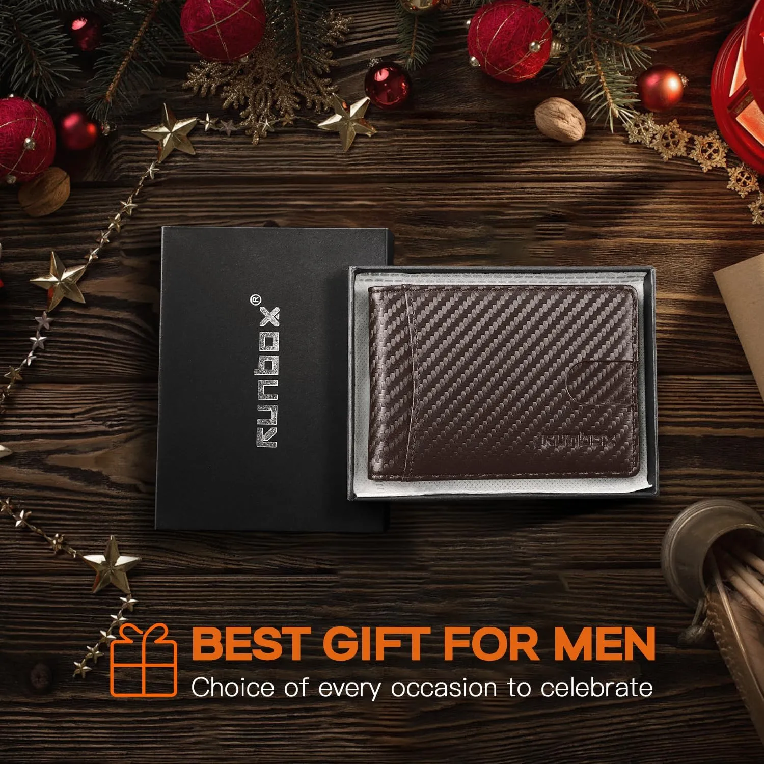 RUNBOX Slim Wallet for Men Genuine Leather RFID Blocking Bifold Minimalist Front Pocket Mens Wallet with Money Clip Thin Gift Box