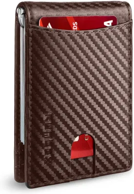RUNBOX Slim Wallet for Men Genuine Leather RFID Blocking Bifold Minimalist Front Pocket Mens Wallet with Money Clip Thin Gift Box