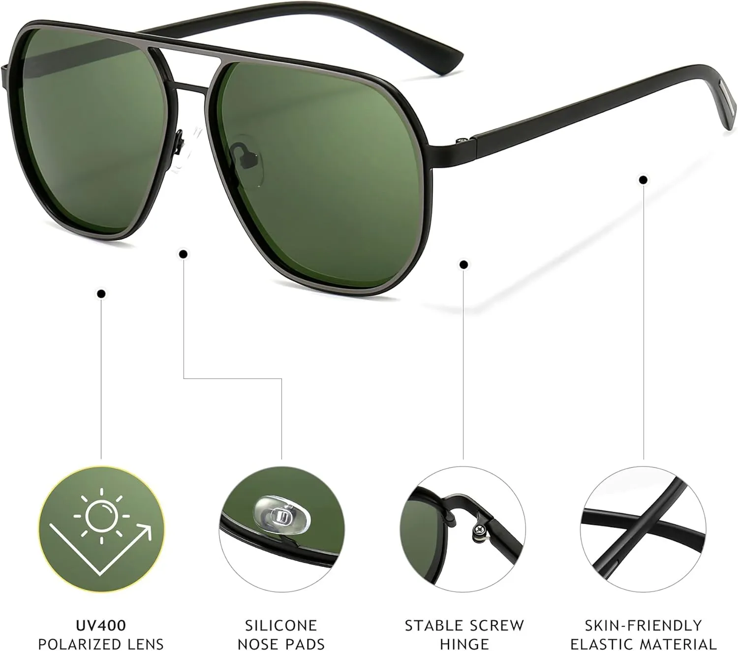 SUNGAIT Polygon Aviator Sunglasses for Men Polarized Trendy Square Sun Glasses Retro Pilot Shades UV Protection