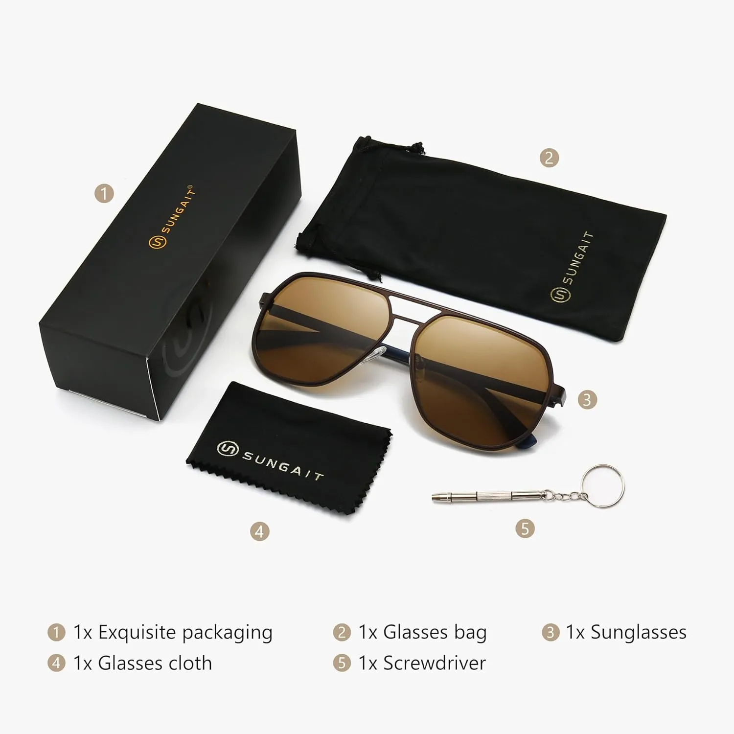 SUNGAIT Polygon Aviator Sunglasses for Men Polarized Trendy Square Sun Glasses Retro Pilot Shades UV Protection