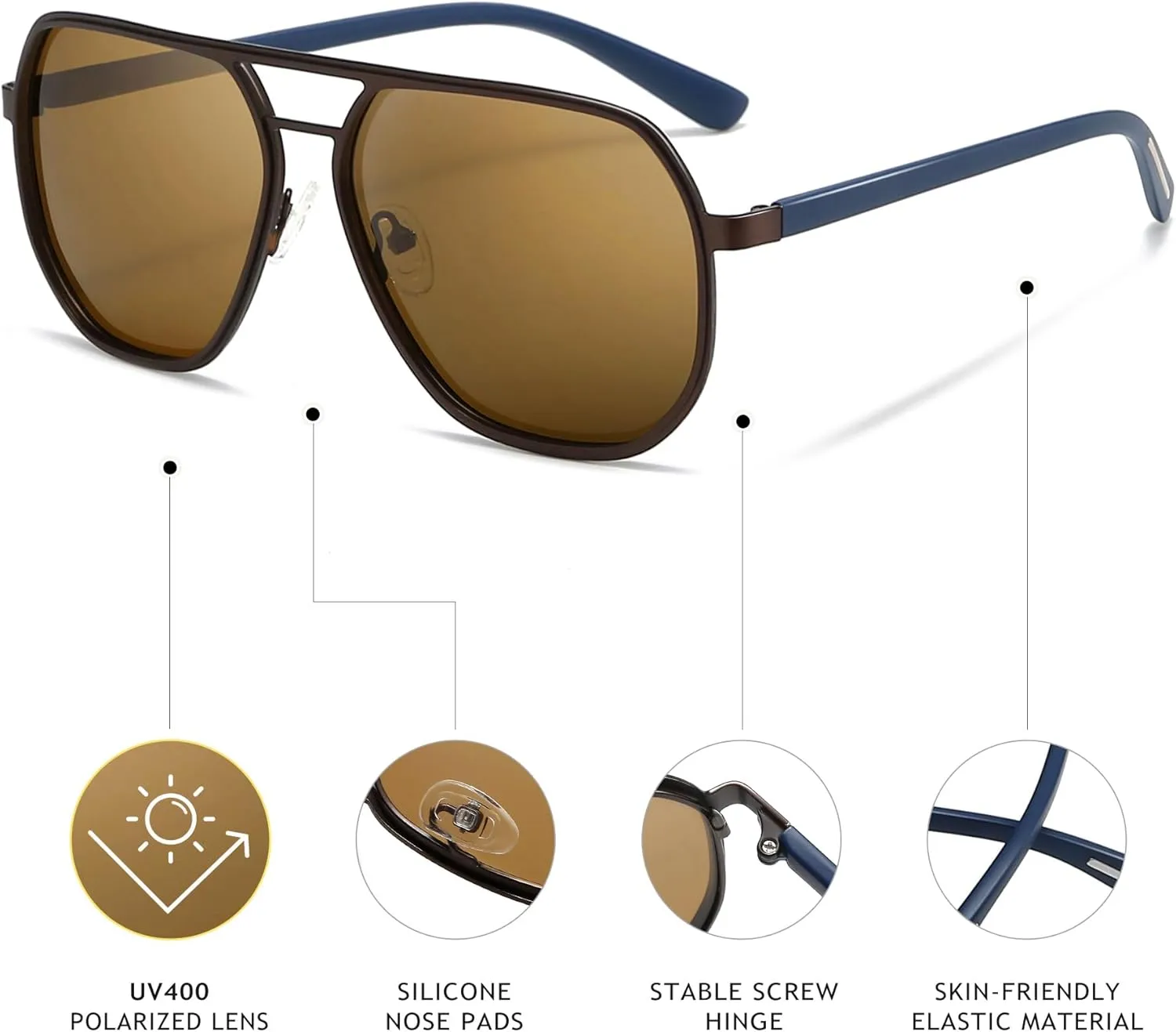 SUNGAIT Polygon Aviator Sunglasses for Men Polarized Trendy Square Sun Glasses Retro Pilot Shades UV Protection