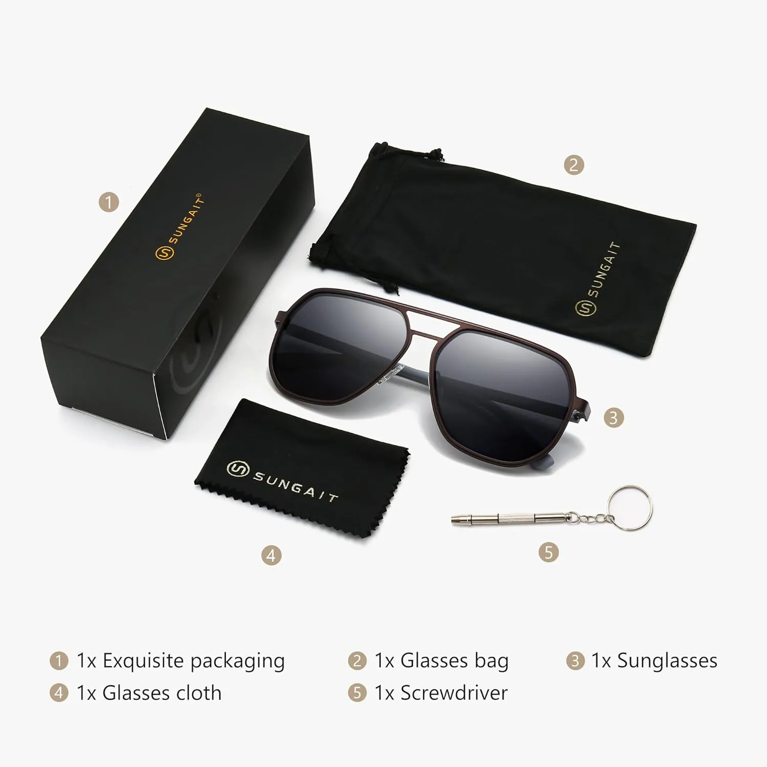 SUNGAIT Polygon Aviator Sunglasses for Men Polarized Trendy Square Sun Glasses Retro Pilot Shades UV Protection