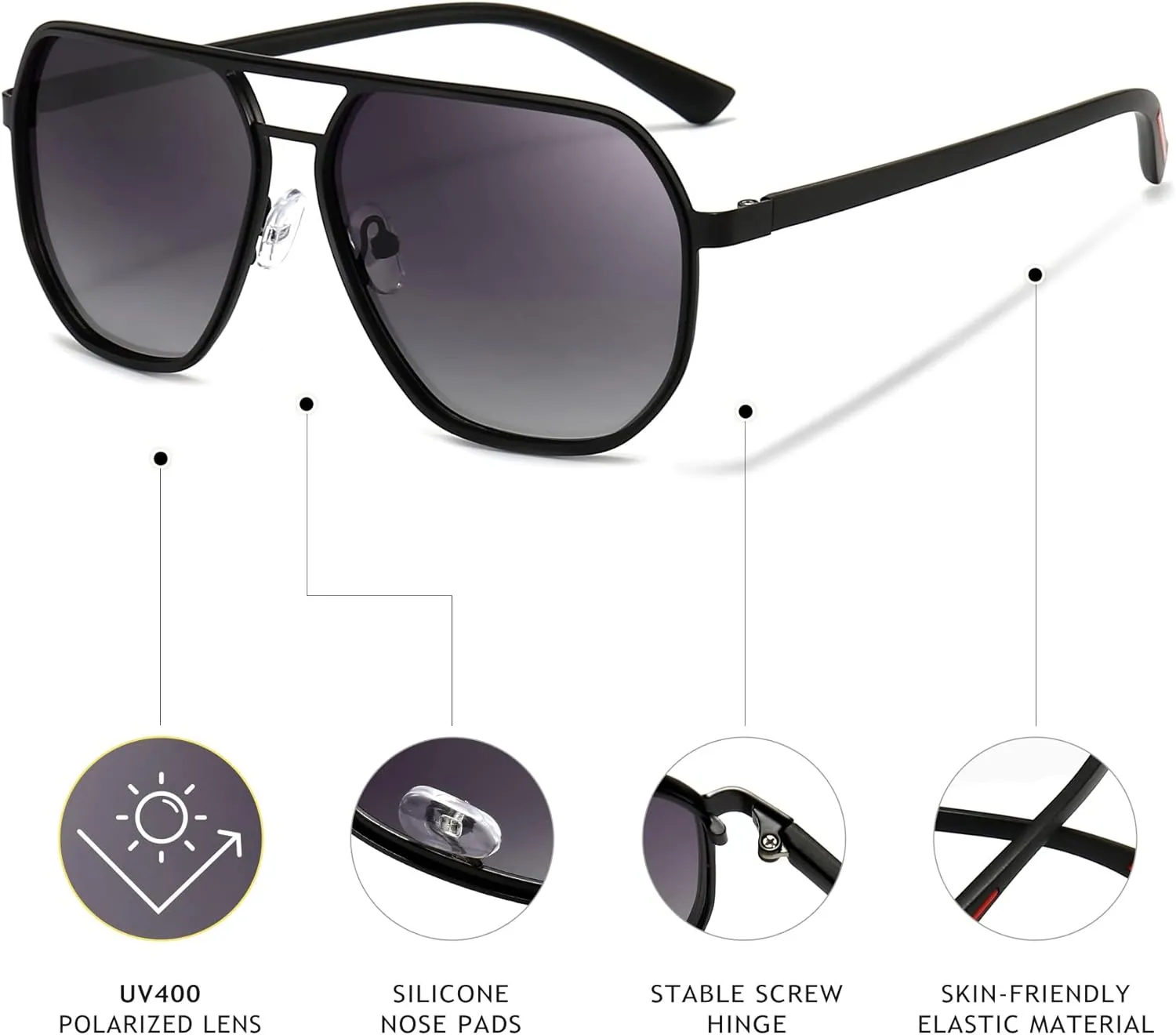 SUNGAIT Polygon Aviator Sunglasses for Men Polarized Trendy Square Sun Glasses Retro Pilot Shades UV Protection