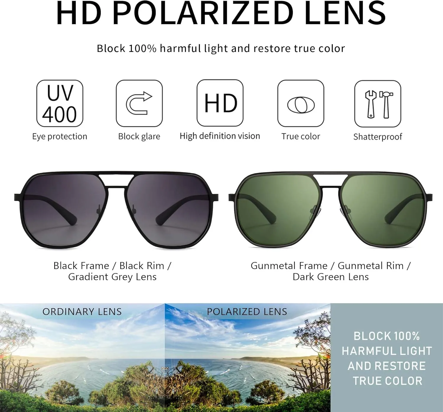 SUNGAIT Polygon Aviator Sunglasses for Men Polarized Trendy Square Sun Glasses Retro Pilot Shades UV Protection