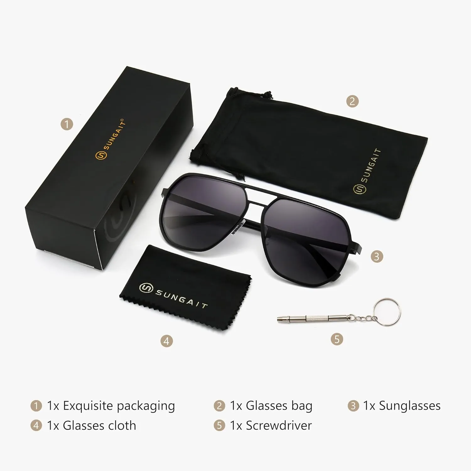 SUNGAIT Polygon Aviator Sunglasses for Men Polarized Trendy Square Sun Glasses Retro Pilot Shades UV Protection