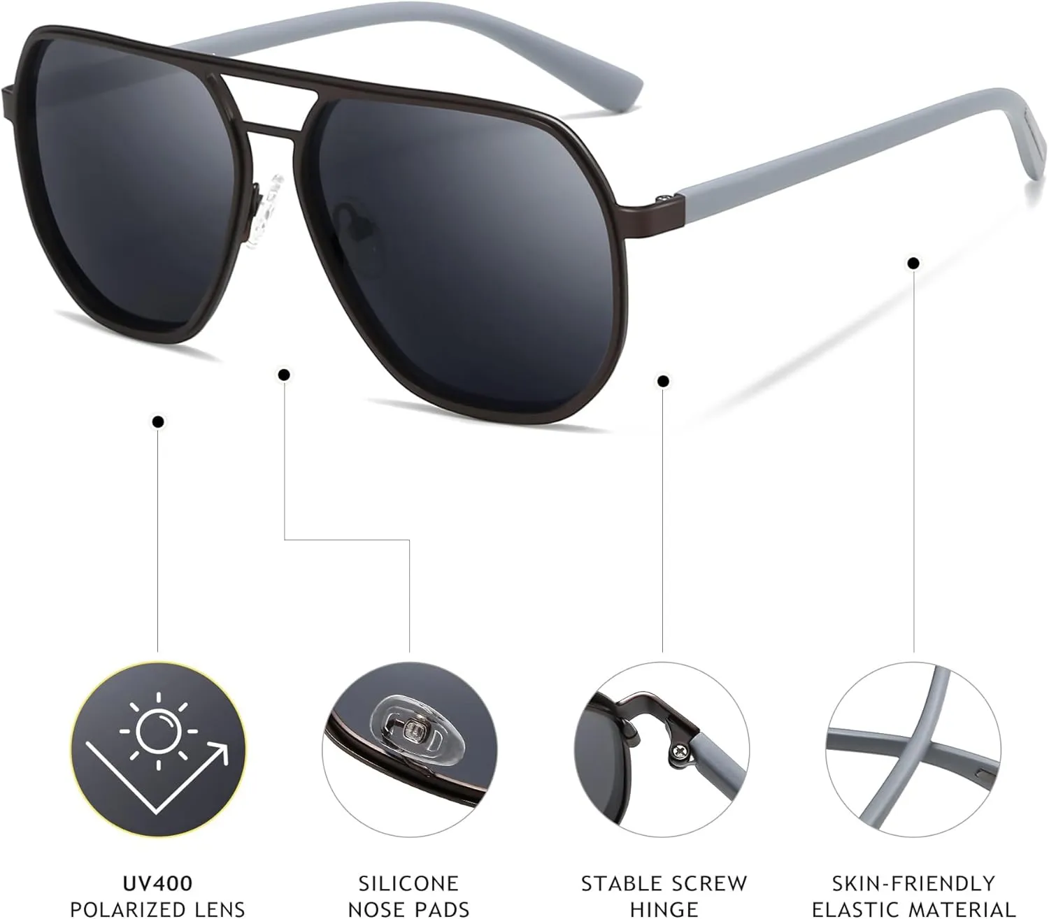 SUNGAIT Polygon Aviator Sunglasses for Men Polarized Trendy Square Sun Glasses Retro Pilot Shades UV Protection